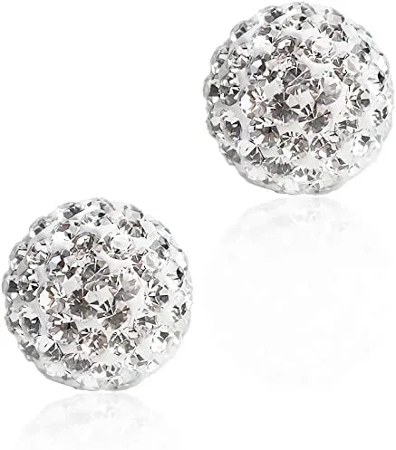 Vista 2 de Aretes de tuerca de plata fina 925 con bola de cristal 8 mm 10 mm