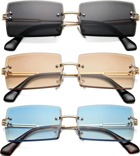 Vista 77 de Gafas de sol rectangulares para hombres/mujeres, gafas de sol pequeñas sin montura cuadrada