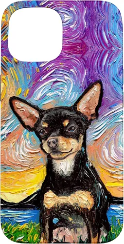 Vista 6 de Negro y bronceado liso Chihuahua Starry Night Dog ilustraciones caso para iPhone 17