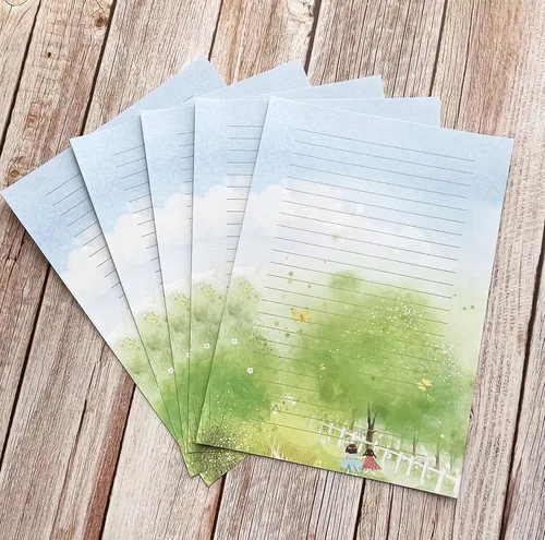Vista 4 de 50 papeles de papelería de escritura, papel de papelería rayado para escribir cartas, notas, invitaciones, manualidades, 5 estilos diferentes
