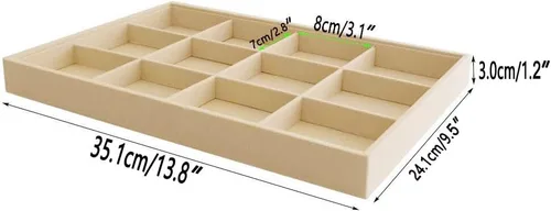 Vista 5 de Bandeja organizadora grande apilable de terciopelo suave beige claro para el hogar (12 rejillas)