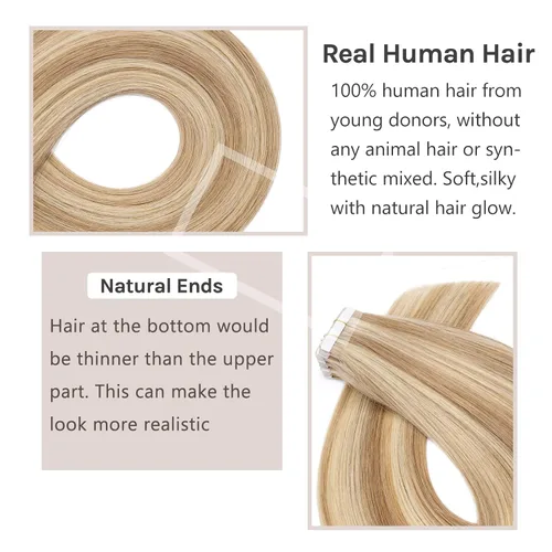 Vista 3 de Hairro Extensiones de cabello humano con cinta adhesiva invisible de doble cara de trama cutánea, 18 pulgadas, 1.76 oz, 20 unidades por paquete + 10