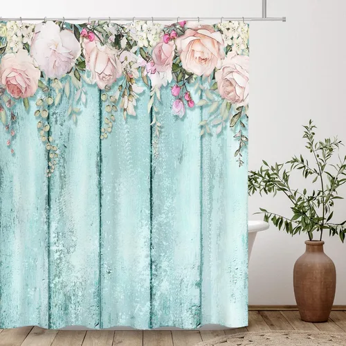 Vista 9 de Tititex Juegos de Cortinas de Ducha de Rosas Lilas Rosadas con Flores, Pétalos Florecientes Ruborizados que Caen, Decorativo de Baño 70x70 Pulgadas