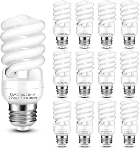 Vista 7 de CFL - Bombillas fluorescentes compactas con base E26, espiral T2 de 13 vatios (equivalente a 60 vatios), color blanco suave, 2700 K, 900 lm