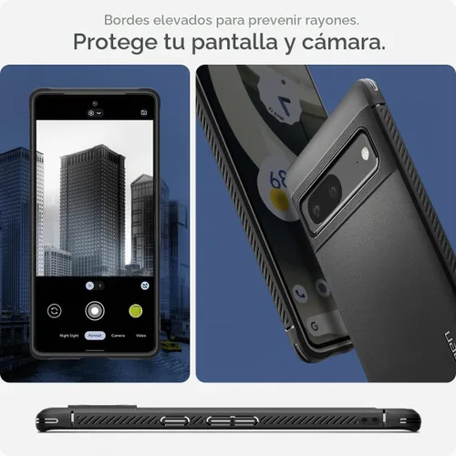 Vista 6 de Spigen Rugged Armor - Carcasa para Google Pixel 7, color negro mate Patrón de fibra de carbono, agarre seguro, tecnología de cojín de aire