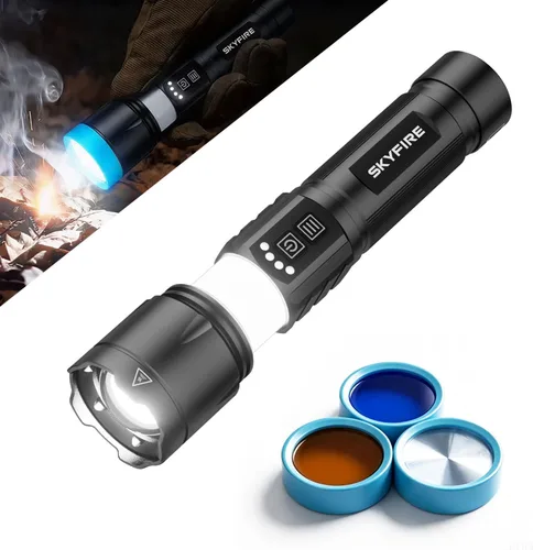 Vista 9 de SKYFIRE 2000LM Linterna recargable con lente de encendido, verde mate