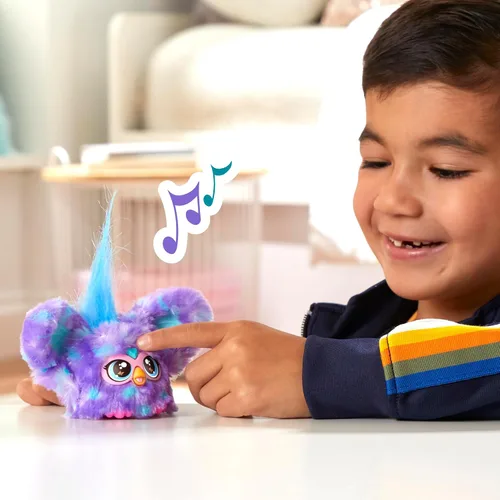 Vista 5 de Furby Furblets Groo-Vee Amigo Mini, más de 45 sonidos y música, habla solo Furbish, juguetes de peluche electrónicos, morado, regalos