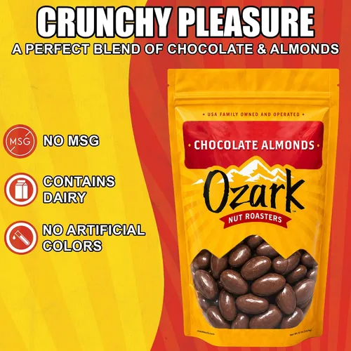 Vista 3 de OZARK NUT ROASTERS, Almendras de chocolate, nueces con sabor a chocolate, almendras confitadas gourmet de clase mundial, paquete resellable