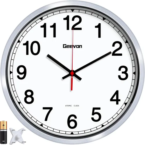 Vista 13 de Geevon Reloj de pared atómico de 16 pulgadas, reloj analógico autoajustable con sincronización automática de tiempo, funciona