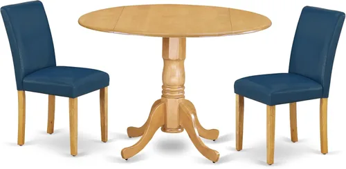 Vista 23 de East West Furniture DLAB5-BLK-73 - Juego de mesa de comedor de 5 piezas para 4 personas, incluye una mesa de cocina redonda con gota y 4 sillas