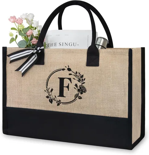 Vista 190 de TOPDesign Personalized Initial Canvas Beach Bag, Monogrammed Gift Tote Bag for Women