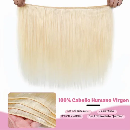 Vista 4 de 613 paquetes de cabello humano lacio, 3 paquetes, 18/20/22 pulgadas 613 Rubio