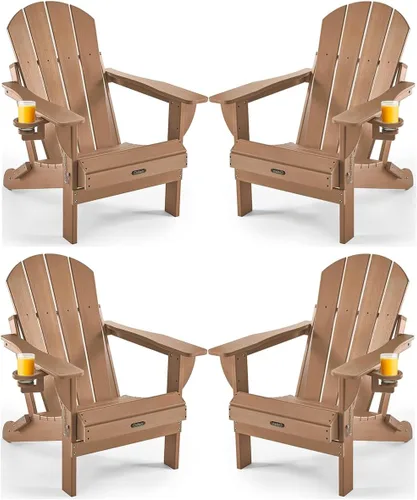 Vista 44 de Ciokea Silla Adirondack plegable con textura de madera, silla Adirondack para patio, resistente a la intemperie, silla de plástico para hoguera
