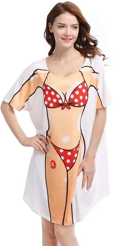 Vista 3 de Bellady Lady's Fun Wear - Camiseta con estampado de bikini rosa intenso