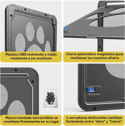 Vista 6 de Puerta para perros para puerta de pantalla, puerta para gatos con inserto pequeño para puerta corredera de fácil instalación, pequeña 8"×10