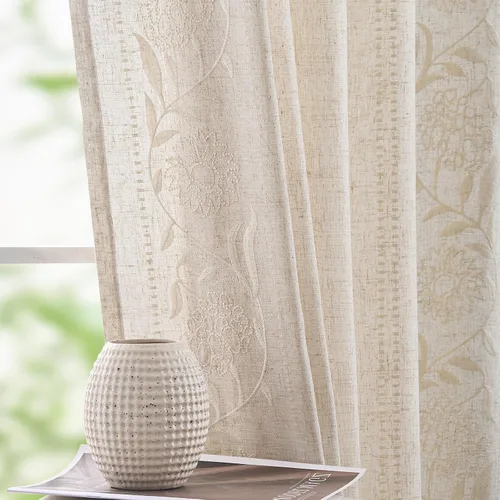 Vista 39 de jinchan Cortinas de lino floral marfil para sala de estar 84" pestaña