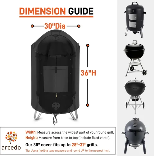 Vista 3 de Arcedo Funda redonda para ahumador de 30 pulgadas, cubierta vertical de carbón para ahumador, cubierta de cúpula de parrilla eléctrica