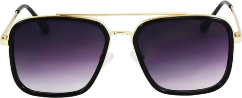 Vista 2 de Flawless Eyewear Gafas de sol cuadradas estilo aviador retro vintage para hombres y mujeres con marco de metal clásico Tony Stark Black Gold Black