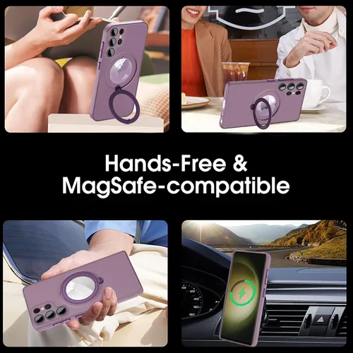 Vista 5 de Funda para Samsung Galaxy S23 Ultra, [compatible con Magsafe] con protector de lente de cámara y kiskstnad ligera y translúcida mate, borde suave, a