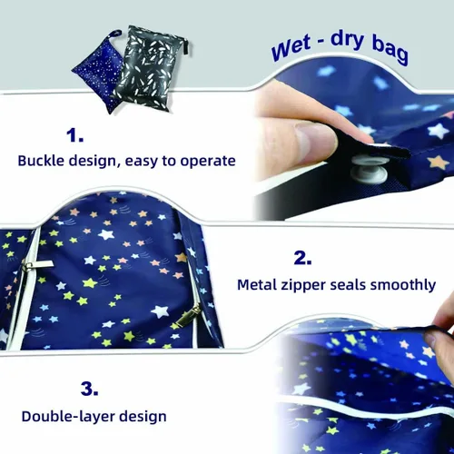 Vista 2 de 2 bolsas impermeables reutilizables para pañales para pañales, ropa de bebé, ropa de gimnasio, bolsas de viaje lavables para playa, piscina, trajes
