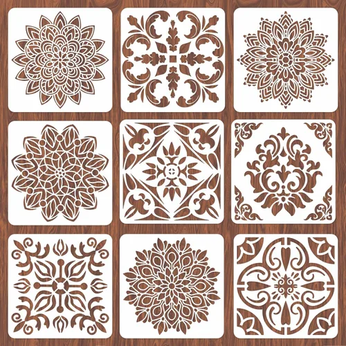 Vista 11 de INFUNLY 4 plantillas de esquina para pintar, plantillas de borde de flores vintage, plantilla cuadrada grande de azulejos de encaje, plantillas