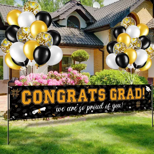 Vista 4 de Cartel de graduación de 37 piezas para decoración de globos de clase de 2026, pancarta de felicitaciones graduadas para decoración al aire libre