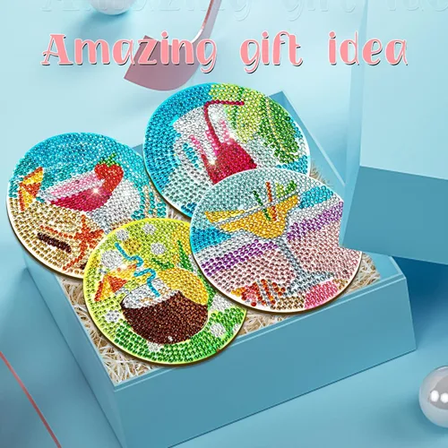 Vista 7 de CasaPopz Juego de 8 posavasos de arte de diamante con soporte para adultos, kits de posavasos de arte de diamantes antideslizantes para mujeres