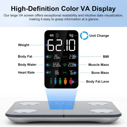 Vista 10 de Báscula inteligente para peso corporal: pantalla retroiluminada grande, báscula de peso de baño ultra precisa con 15 métricas de composición