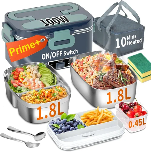 Vista 13 de IFENROL Lonchera eléctrica calentada para adultos, 100W 3-EN-1 Paquete de 2 contenedores de 1.8L, lonchera con calefacción para hombres, portátil