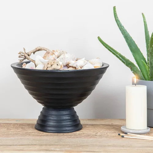 Vista 6 de Creative Co-Op - Tazón de servir con pedestal de madera estilo bohemio, acabado negro