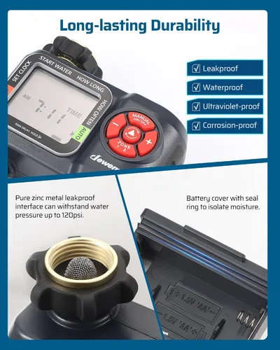 Vista 5 de DEWENWILS Temporizador de manguera de agua de 2 zonas: temporizador de rociador programable con retardo de lluvia, riego manual y riego automático
