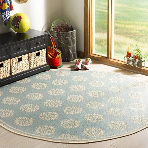 Vista 15 de SAFAVIEH Alfombra lavable al aire libre Linden Collection – 6 pies 7 pulgadas, cuadrada, aguamarina y crema, no desprende pelusa y fácil de limpiar