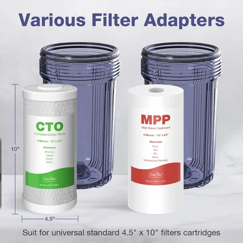 Vista 8 de SimPure Sistema de filtro de agua para toda la casa, 2 etapas de prefiltración de agua transparente para el hogar con filtros de carbono