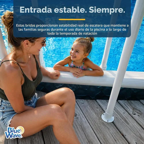 Vista 3 de Blue Wave - Bridas de escalera de piscina de aluminio fundido para piscinas sobre el suelo, paquete de 2