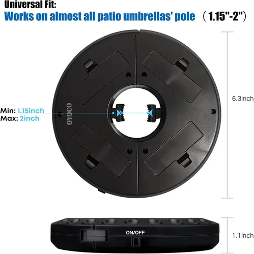 Vista 6 de Parasol de sombrilla para patio, luces 3 en modo brillo e inalámbrico, 28 luces LED en 220 Lux. 4 x AA baterías de función, sombrilla con pértiga