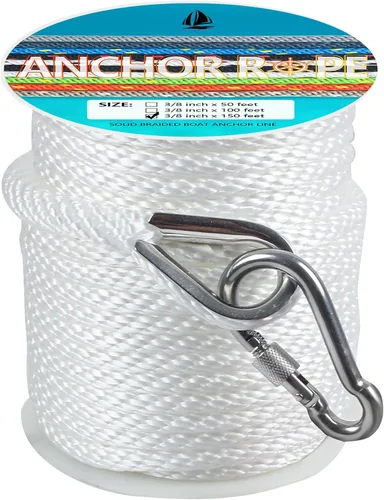 Vista 48 de Cuerda de anclaje de 1/2 pulgada y 50 pies, cuerda de anclaje para barco, trenza sólida MFP, línea de anclaje con dedal de acero inoxidable 316