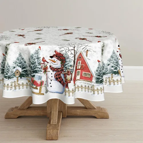 Vista 15 de Horaldaily Mantel de Navidad rectangular de 52 x 70 pulgadas, casa de muñeco de nieve de invierno, árboles de Navidad, color negro, lavable