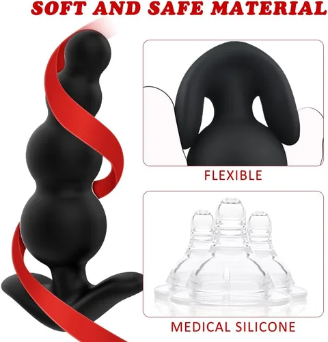 Vista 3 de Tapones anales de silicona con cuentas anales, entrenador anal con 3 tamaños diferentes, juegos de entrenamiento anal para usuarios avanzados