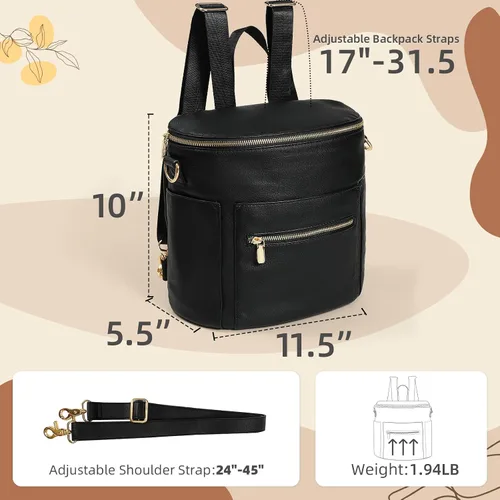 Vista 5 de miss fong Pequeña bolsa de pañales mini bolsa de pañales, mochila de cuero para pañales con 14 bolsillos, bolsillos aislados y correa para el hombro