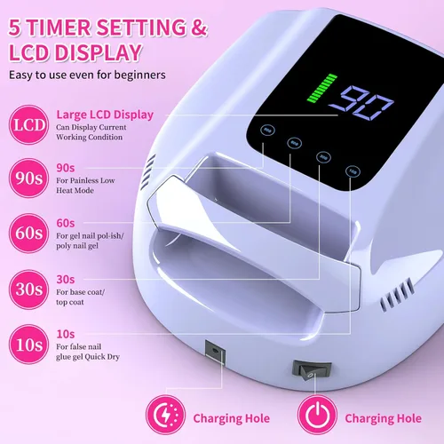 Vista 10 de ANGNYA - Luces U V para uñas, lámpara LED de uñas para esmalte de gel, secadora de uñas