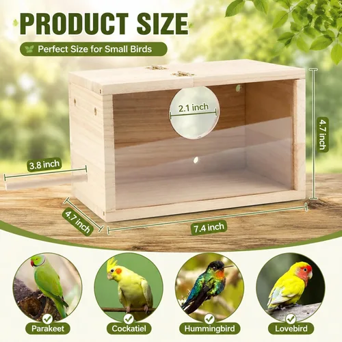 Vista 2 de Caja nido de periquitos, caja nido de aves de cacatúa con percha (S)