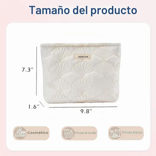 Vista 2 de RSRSLEII Bolsa de maquillaje acolchada de conchas de algodón, bolsa de aseo 01Blanco