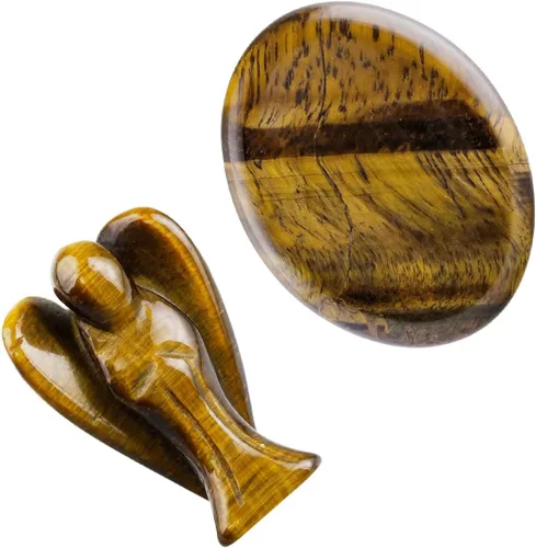Vista 6 de mookaitedecor Piedra de preocupación de pulgar de amatista y estatua de ángel guardián, piedras de bolsillo para decoración del hogar con cristales