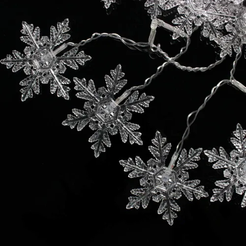 Vista 6 de Guirnalda de luces de copo de nieve de Navidad, 20 pies, 40 luces LED, funciona con pilas, impermeable, iluminación parpadeante, decoración