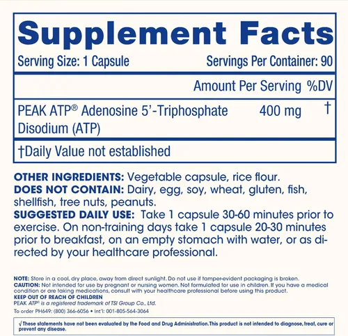 Vista 6 de ProHealth Longevity ATP - 400 mg X 90 porciones, PeakATP patentado ATP puro para mantener la energía celular, la fuerza muscular y la función