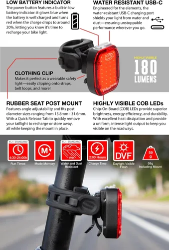 Vista 6 de NiteRider Lumina Micro 950 Luz delantera para bicicleta/Vmax+ 180 luces traseras para bicicleta, paquete combinado - Luces LED para bicicleta
