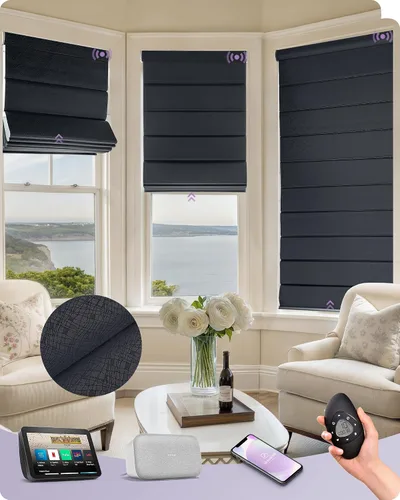 Vista 14 de Graywind Persianas romanas inteligentes compatibles con Alexa Google, persianas motorizadas recargables con control remoto de filtrado de luz