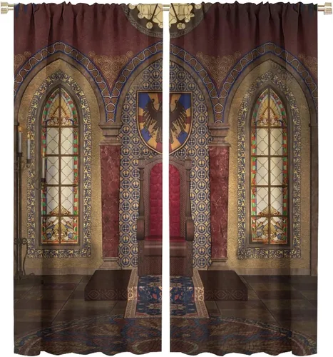 Vista 48 de Cortinas opacas góticas, diseño de calavera de terror de palacio retro, fondo de rosas rojas, sala de estar, dormitorio, cocina, cortinas de ventana