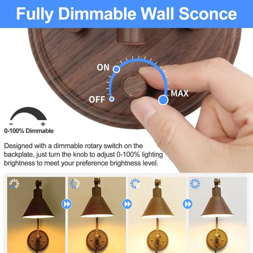 Vista 2 de TRLIFE Aplique de pared enchufable, aplique de pared regulable con interruptor de brazo oscilante, luces de pared enchufables, apliques de pared