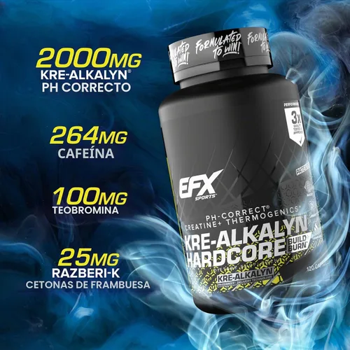 Vista 6 de EFX Sports Kre-Alkalyn Hardcore Suplemento termogénico de monohidrato de creatina con pH correcto, energía y fuerza, preentrenamiento 40
